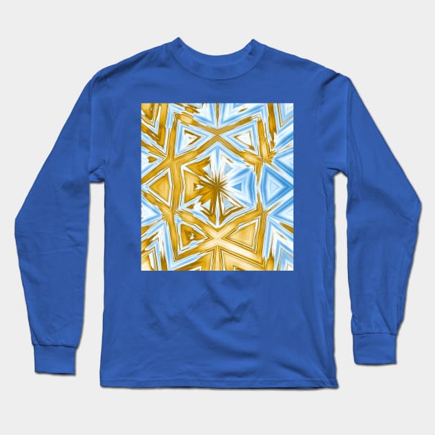 Bold abstract kaleidoscope in blue and beige Long Sleeve T-Shirt by hereswendy